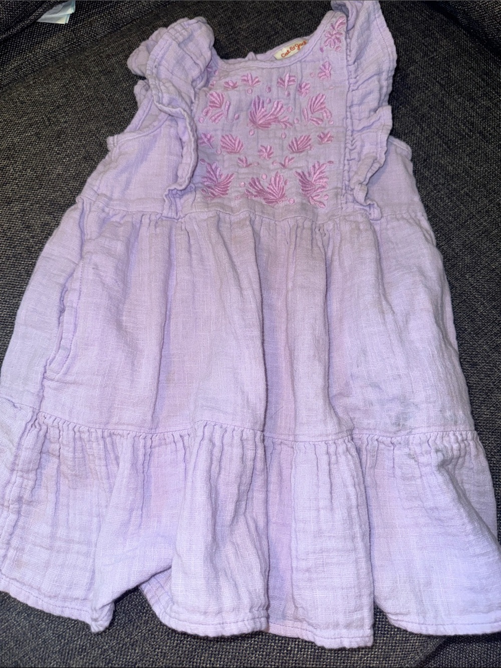 Lilac Embroidered Ruffle Toddler Dress